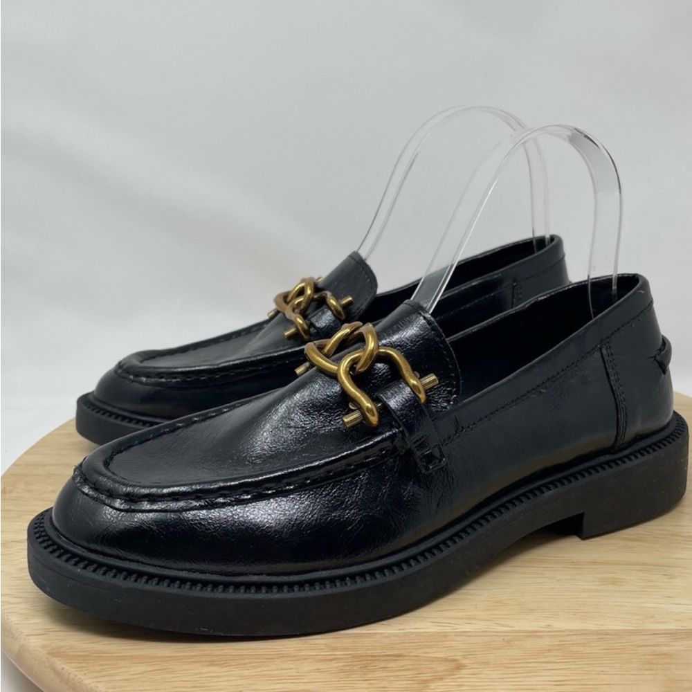 Leather moccasin Loafer Black Steve Madden Karmine Chain chunky Loafers Size 7